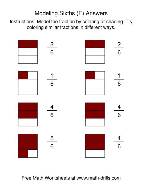 The Coloring Fraction Models -- Sixths (E) Math Worksheet Page 2