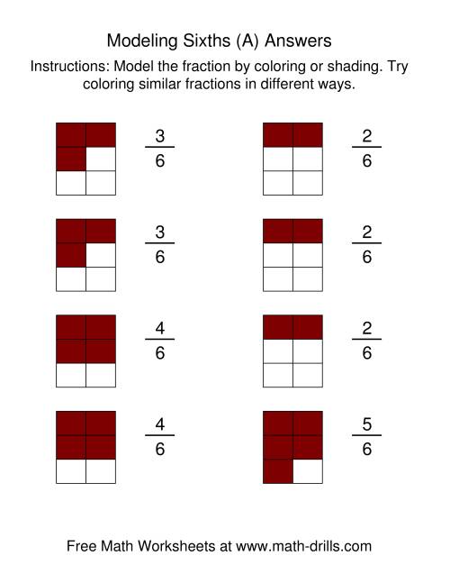 The Coloring Fraction Models -- Sixths (All) Math Worksheet Page 2