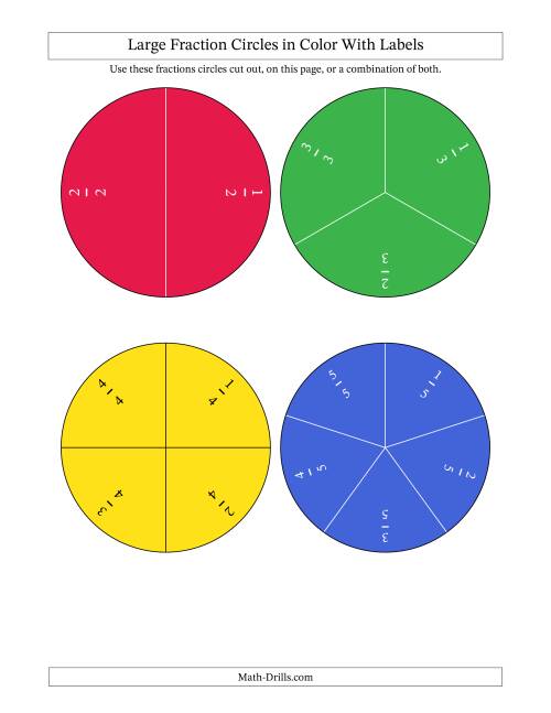 The Large Fraction Circles in Color With Labels Math Worksheet