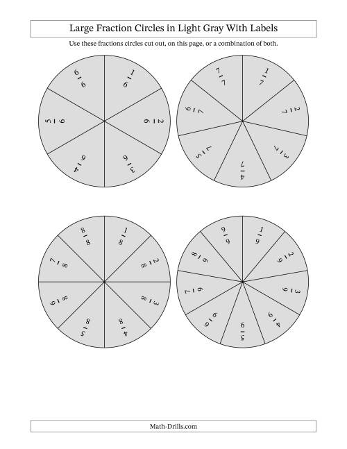 The Large Fraction Circles in Light Gray With Labels Math Worksheet Page 2