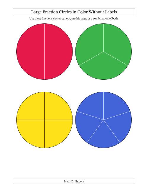 The Large Fraction Circles in Color Without Labels Math Worksheet