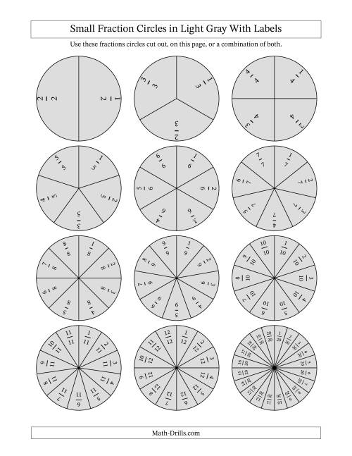 The Small Fraction Circles in Light Gray With Labels Math Worksheet