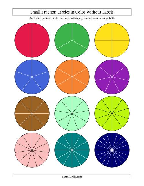 The Small Fraction Circles in Color Without Labels Math Worksheet