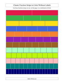 Classic Fraction Strips in Color Without Labels