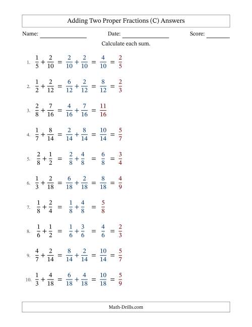 The Adding Fractions with Easy-to-Find Common Denominators (C) Math Worksheet Page 2