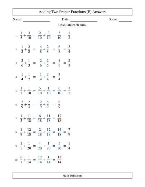 The Adding Fractions with Easy-to-Find Common Denominators (E) Math Worksheet Page 2