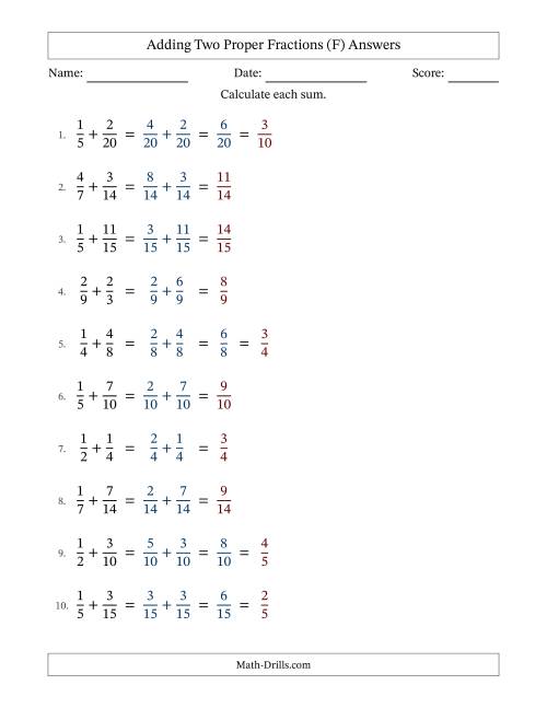 The Adding Fractions with Easy-to-Find Common Denominators (F) Math Worksheet Page 2