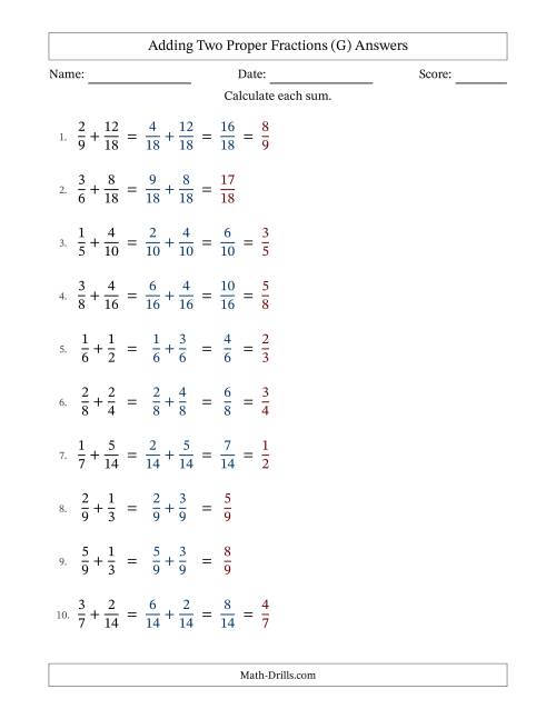 The Adding Fractions with Easy-to-Find Common Denominators (G) Math Worksheet Page 2