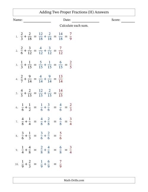 The Adding Fractions with Easy-to-Find Common Denominators (H) Math Worksheet Page 2