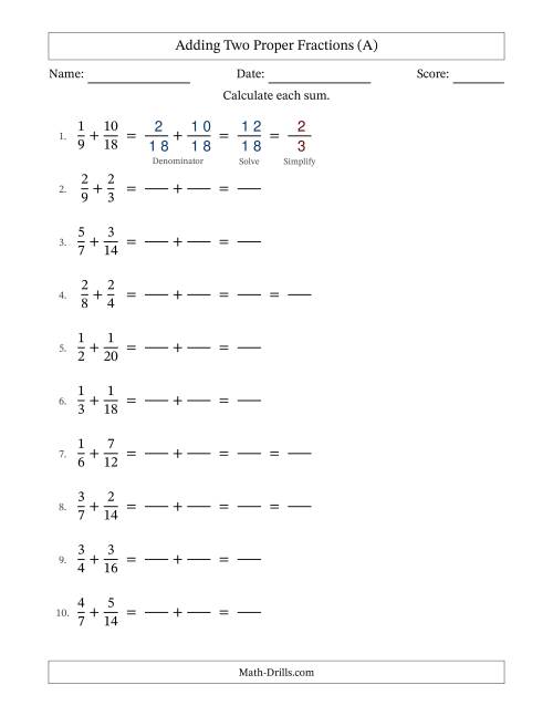 The Adding Fractions with Easy-to-Find Common Denominators (All) Math Worksheet