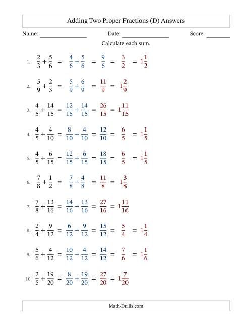 The Adding Two Proper Fractions with Similar Denominators, Mixed Fractions Results and Some Simplifying (Fillable) (D) Math Worksheet Page 2