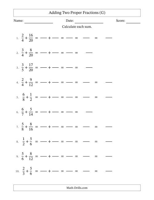 The Adding Two Proper Fractions with Similar Denominators, Mixed Fractions Results and Some Simplifying (Fillable) (G) Math Worksheet