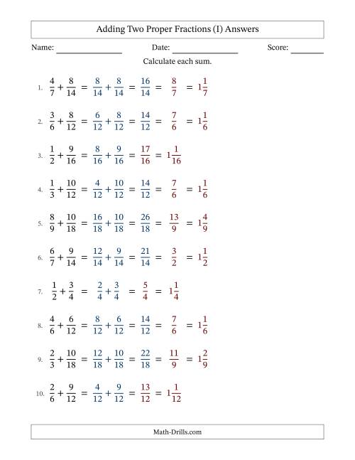 The Adding Two Proper Fractions with Similar Denominators, Mixed Fractions Results and Some Simplifying (Fillable) (I) Math Worksheet Page 2