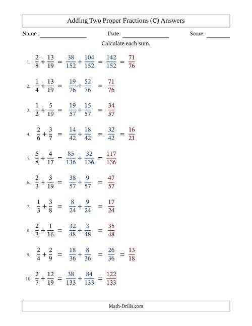 The Adding Two Proper Fractions with Unlike Denominators, Proper Fractions Results and Some Simplifying (Fillable) (C) Math Worksheet Page 2