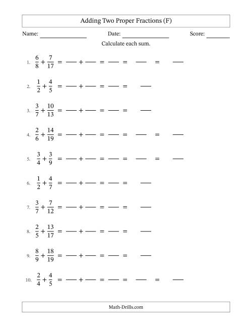 The Adding Two Proper Fractions with Unlike Denominators, Mixed Fractions Results and Some Simplifying (Fillable) (F) Math Worksheet