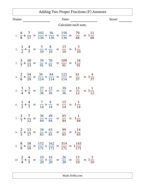 The Adding Two Proper Fractions with Unlike Denominators, Mixed Fractions Results and Some Simplifying (Fillable) (F) Math Worksheet Page 2