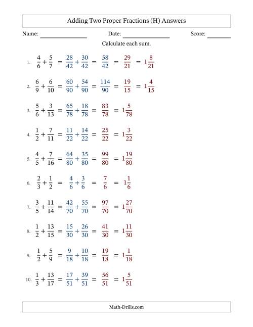 The Adding Two Proper Fractions with Unlike Denominators, Mixed Fractions Results and Some Simplifying (Fillable) (H) Math Worksheet Page 2
