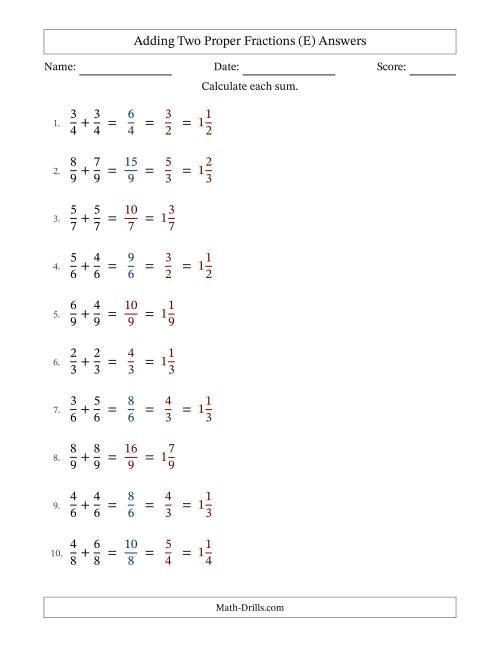 The Adding Fractions with Like Denominators (Mixed Fraction Sums) (E) Math Worksheet Page 2