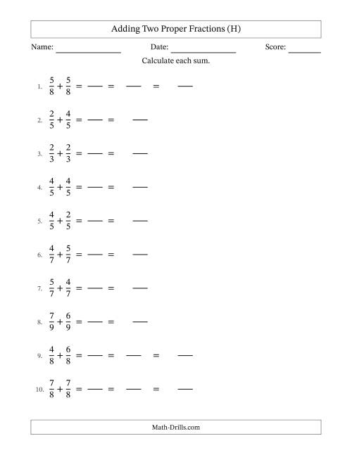 The Adding Fractions with Like Denominators (Mixed Fraction Sums) (H) Math Worksheet