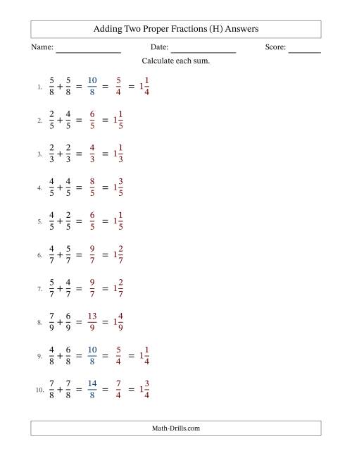 The Adding Fractions with Like Denominators (Mixed Fraction Sums) (H) Math Worksheet Page 2