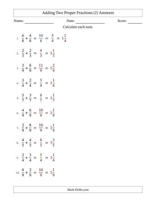 The Adding Fractions with Like Denominators (Mixed Fraction Sums) (J) Math Worksheet Page 2