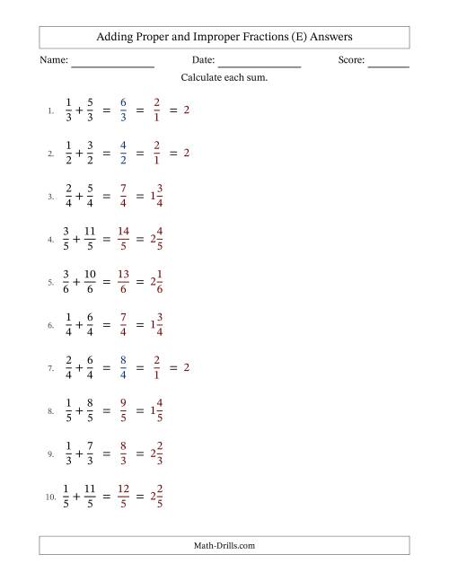 The Adding Fractions with Like Denominators (Improper Fractions Included) (E) Math Worksheet Page 2