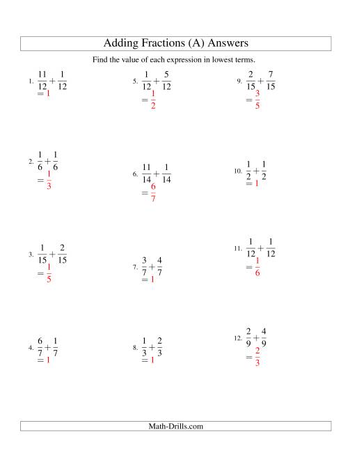 The Adding Proper Fractions with Like Denominators (Old) Math Worksheet Page 2