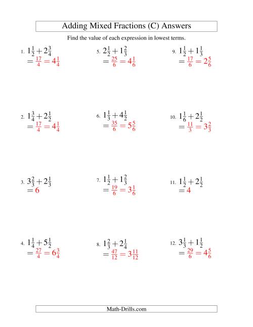 The Adding Mixed Fractions Easy Version (C) Math Worksheet Page 2