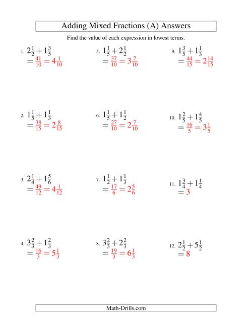 The Adding Mixed Fractions Easy Version (All) Math Worksheet Page 2