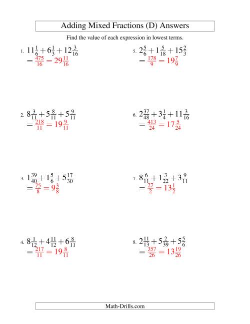 The Adding Mixed Fractions Extreme Version (D) Math Worksheet Page 2