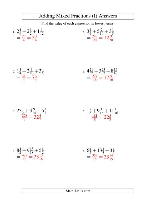 The Adding Mixed Fractions Extreme Version (I) Math Worksheet Page 2