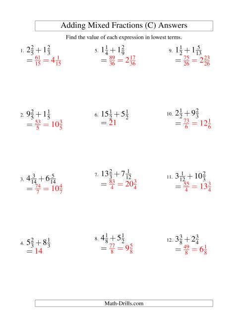 The Adding Mixed Fractions Hard Version (C) Math Worksheet Page 2