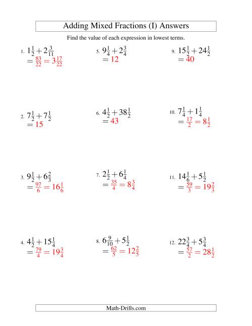 The Adding Mixed Fractions Hard Version (I) Math Worksheet Page 2