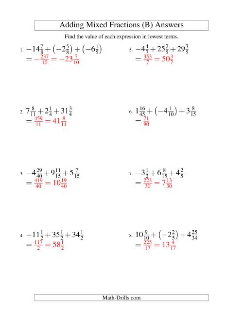 The Adding Mixed Fractions Super Extreme Version (B) Math Worksheet Page 2