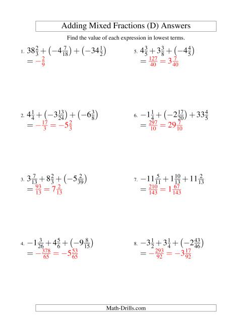 The Adding Mixed Fractions Super Extreme Version (D) Math Worksheet Page 2