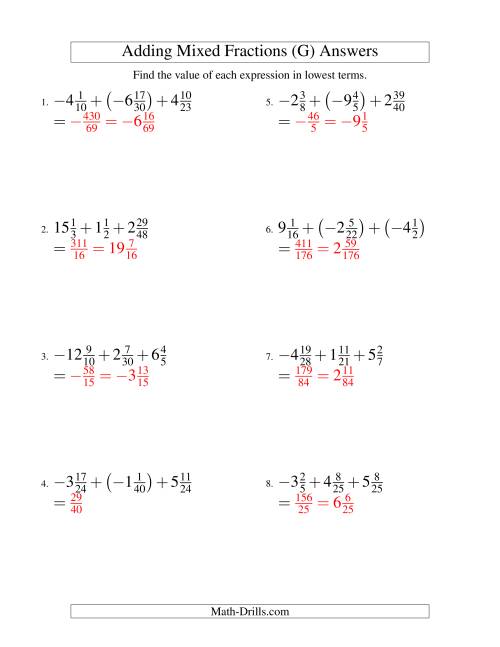 The Adding Mixed Fractions Super Extreme Version (G) Math Worksheet Page 2
