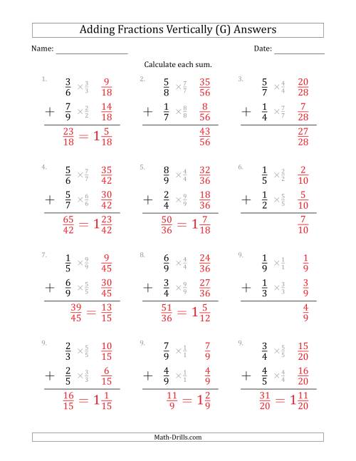 The Adding Proper Fractions Vertically with Denominators from 2 to 9 (G) Math Worksheet Page 2