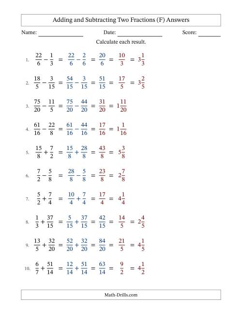 The Adding and Subtracting Proper and Improper Fractions with Similar Denominators, Mixed Fractions Results and Some Simplifying (Fillable) (F) Math Worksheet Page 2