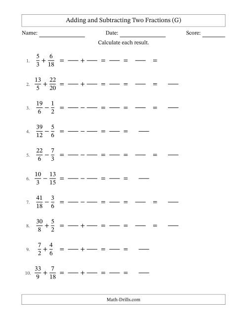 The Adding and Subtracting Proper and Improper Fractions with Similar Denominators, Mixed Fractions Results and Some Simplifying (Fillable) (G) Math Worksheet