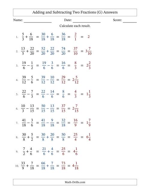 The Adding and Subtracting Proper and Improper Fractions with Similar Denominators, Mixed Fractions Results and Some Simplifying (Fillable) (G) Math Worksheet Page 2