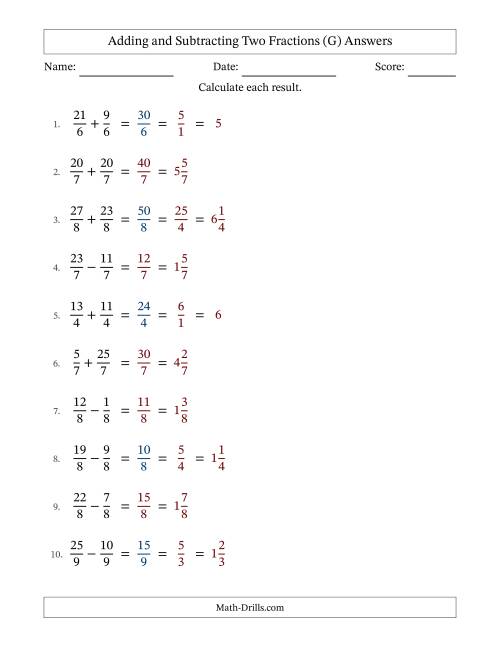 The Adding and Subtracting Fractions -- Like Terms -- No Mixed Fractions (G) Math Worksheet Page 2