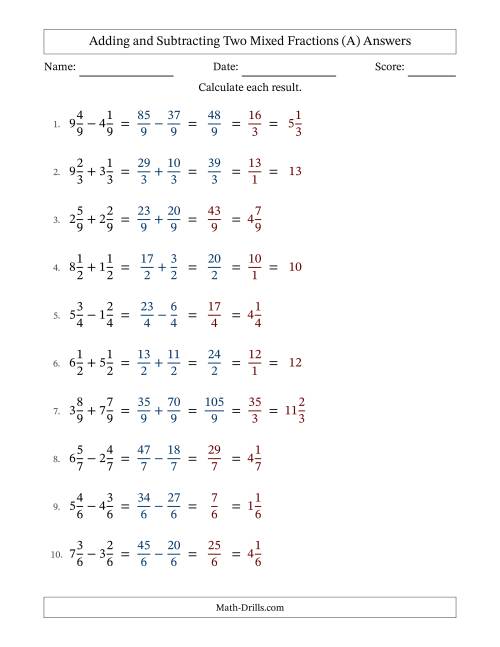 The Adding and Subtracting Mixed Fractions with Like Terms (A) Math Worksheet Page 2