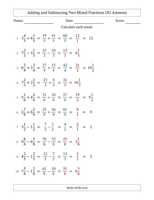 The Adding and Subtracting Mixed Fractions with Like Terms (H) Math Worksheet Page 2