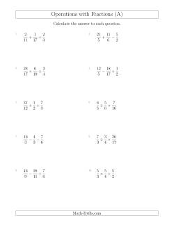 Mixed Operations with Three Fractions Including Improper Fractions