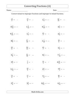 Converting Between Mixed and Improper Fractions
