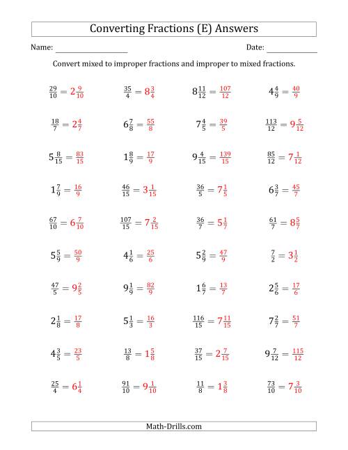 The Converting Between Mixed and Improper Fractions (E) Math Worksheet Page 2