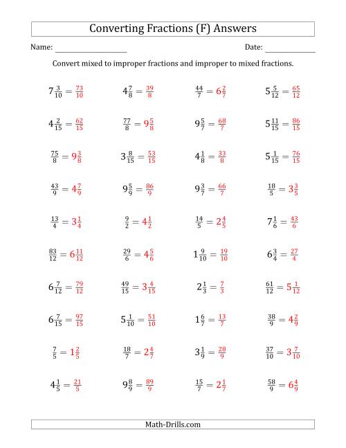 The Converting Between Mixed and Improper Fractions (F) Math Worksheet Page 2