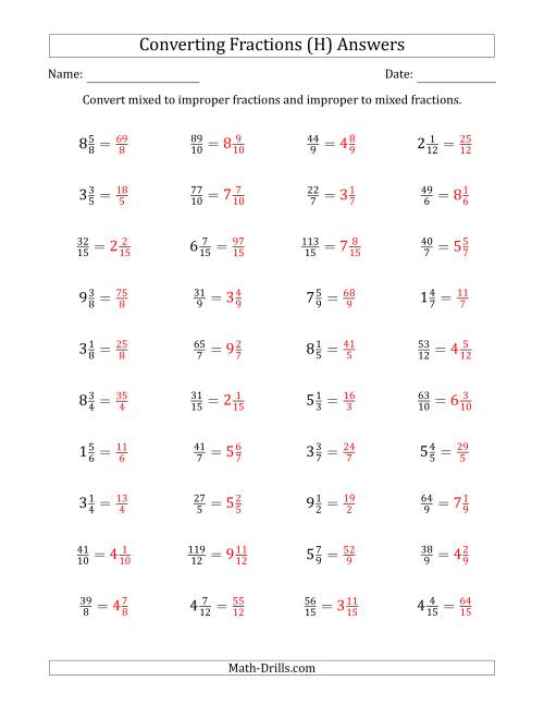 The Converting Between Mixed and Improper Fractions (H) Math Worksheet Page 2