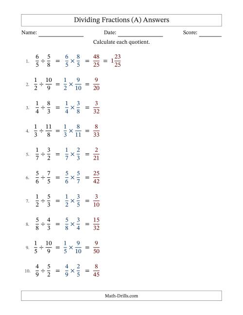 The Dividing Proper and Improper Fractions (A) Math Worksheet Page 2