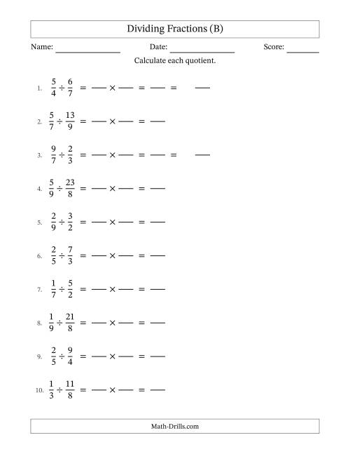 The Dividing Proper and Improper Fractions with No Simplification (Fillable) (B) Math Worksheet